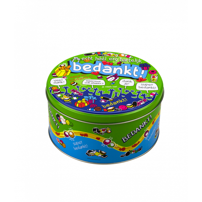 Fyldt slikdåse tak og 500 g